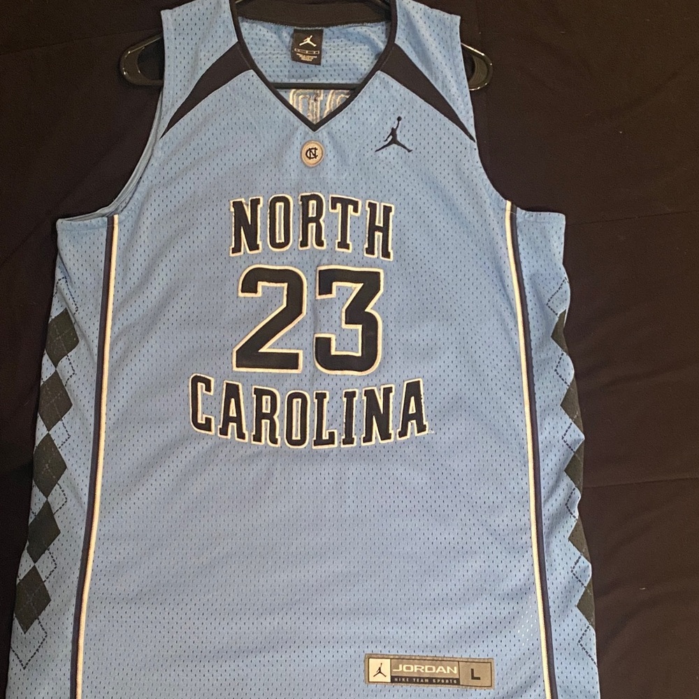 Jordan Carolina Blue and Black Basketball Jersey